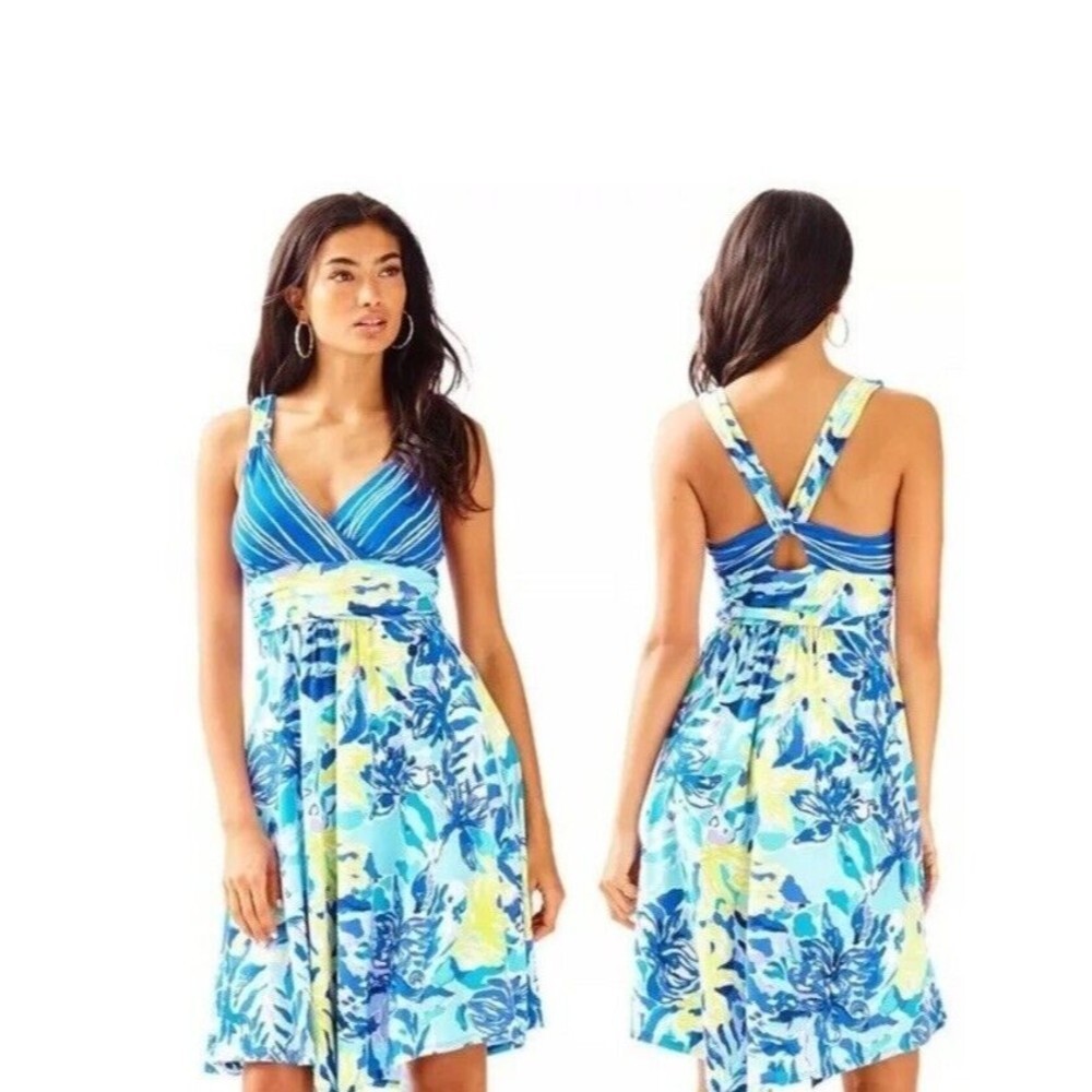 Lilly Pulitzer‎ Womens Blue Hadley Indigo Ylang Love Floral Dress Size XXS